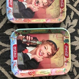 2 vintage metal coke trays